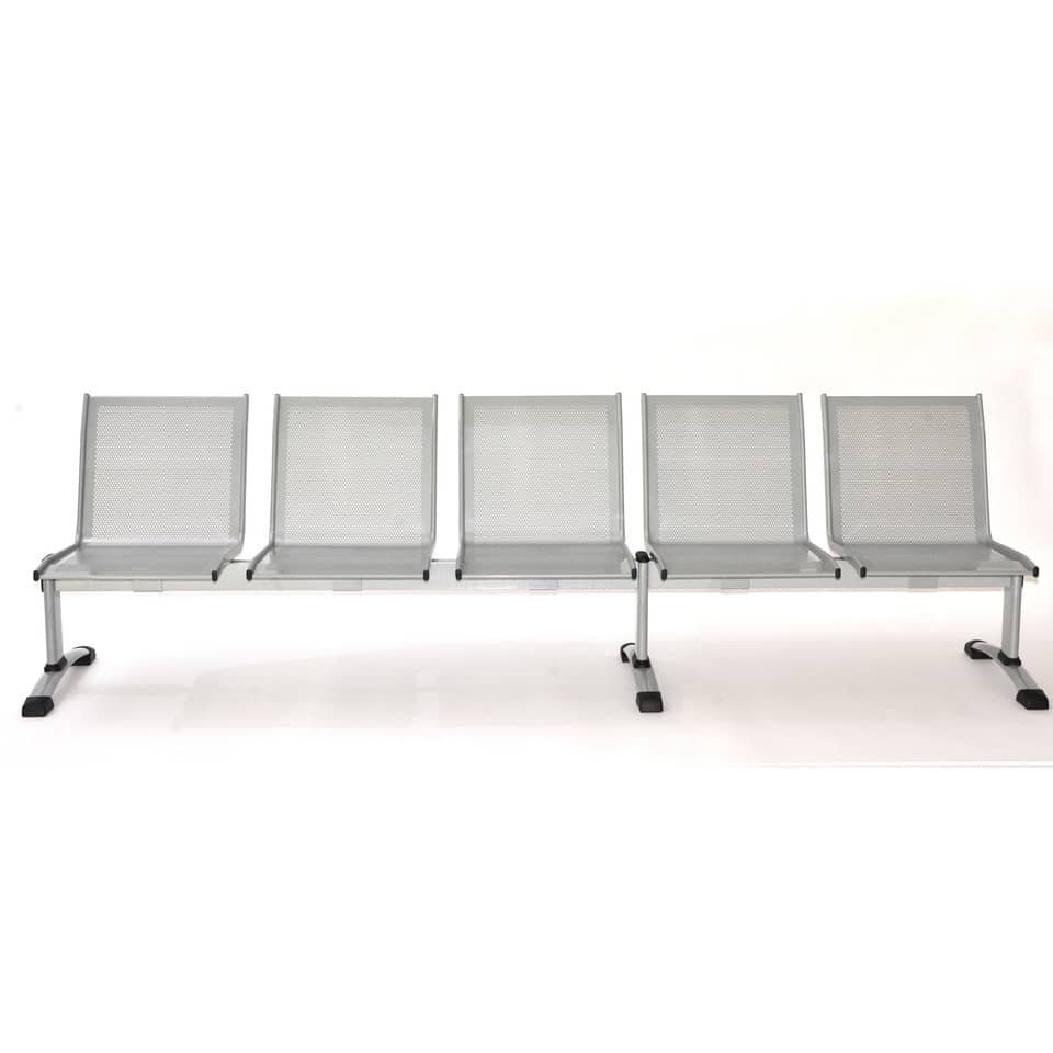 Panca 5 posti attesa Unisit Plexus PS5P in acciaio grigio - schienale e seduta forati traspiranti - PS5P