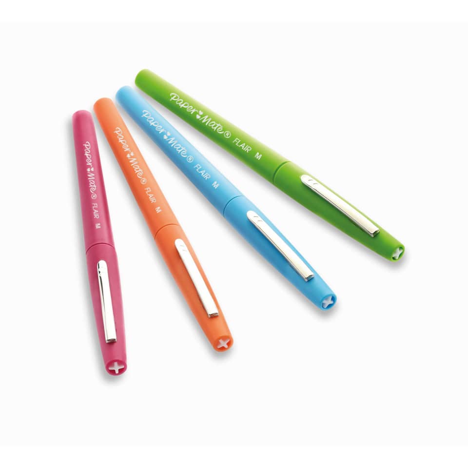 Penne punta fibra Paper Mate Flair/Nylon M 1,1 mm assortiti (turchese, arancione, magenta, viola)  set da 4 - S0697071