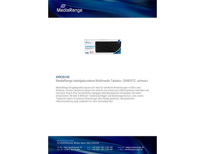 Tastiera Media Range multimediale con filo nera, QWERTZ MROS102