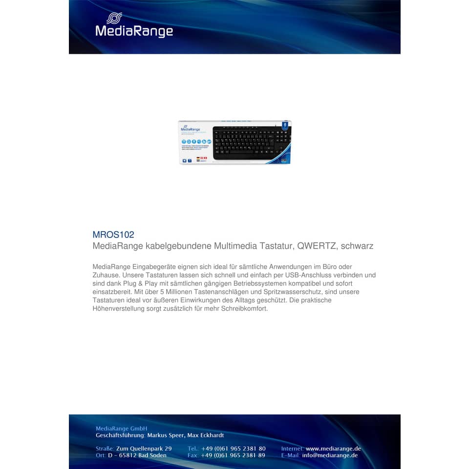 Tastiera Media Range multimediale con filo nera, QWERTZ MROS102