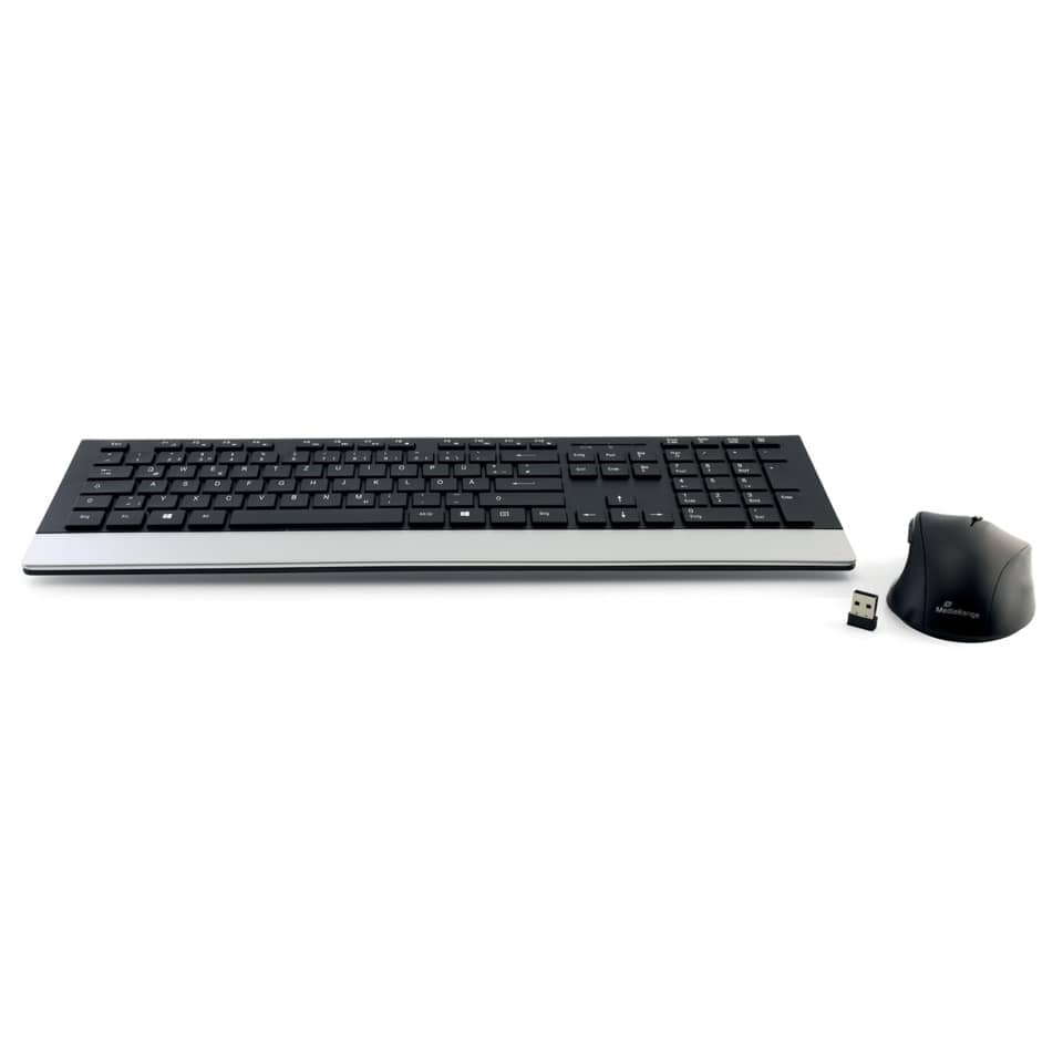 Set tastiera e mouse wireless Media Range serie highline QWERTZ, nero/argento - MROS105