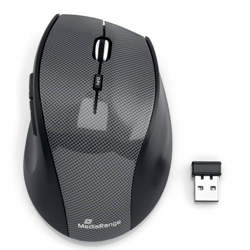Mouse ottico Media Range 5 pulsanti, serie highline, wireless 1600 dpi carbonio/nero - MROS207