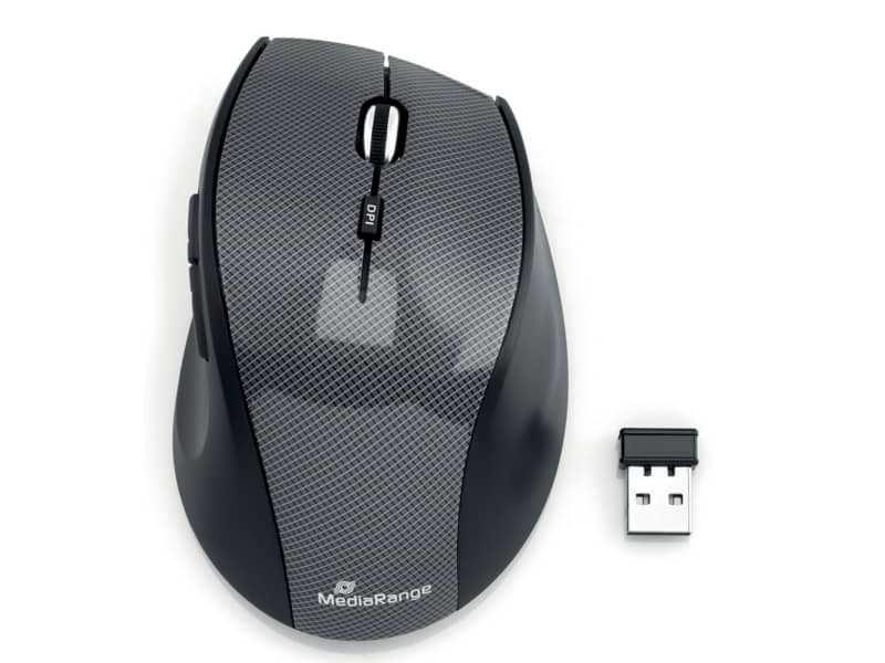 Mouse ottico Media Range 5 pulsanti, serie highline, wireless 1600 dpi carbonio/nero - MROS207