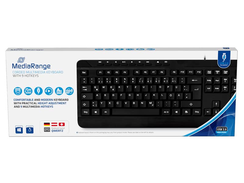 Tastiera Media Range multimediale con filo nera, QWERTZ MROS102