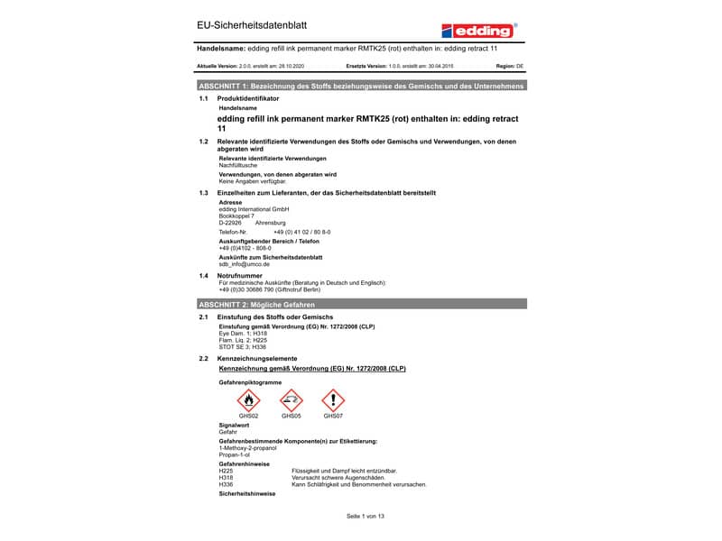 Marcatore permanente edding Retract 11 punta conica 1,5-3 mm rosso 4-11002