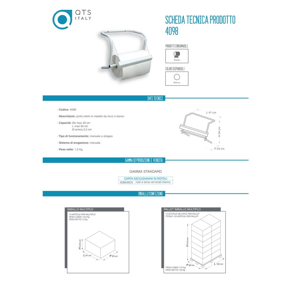 Portarotolo industriale in metallo QTS Ø 40 cm bianco 4098/MSV