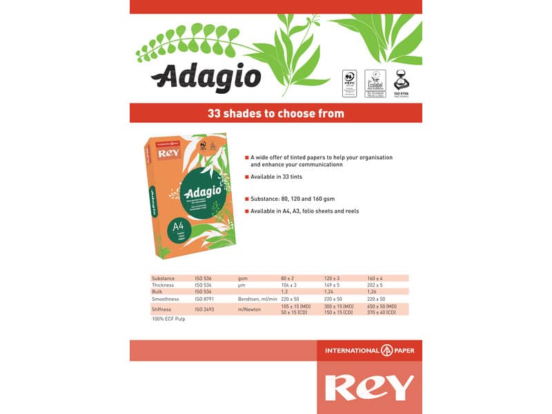 Carta colorata A3 International Paper Rey Adagio 160 g/m² rosso intenso 22 - Risma da 250 fogli - ADAGI160X503
